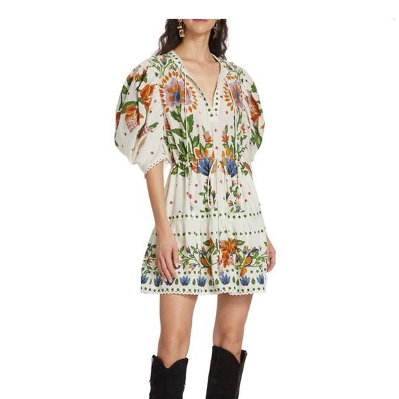 Farm Rio White Garden Mini Dress - Picture 1 of 6